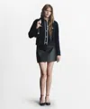 Mango Collared Tweed Jacket In Dark Navy