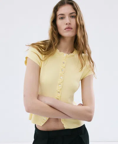 Mango Women's Buttons Fine Knit Sweater In Yellow