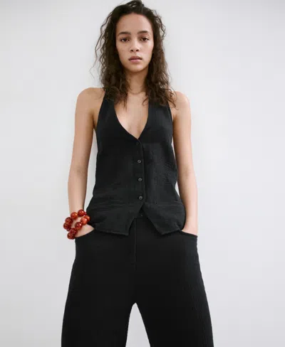 Mango Women's Buttons Halter-neck Top In Black