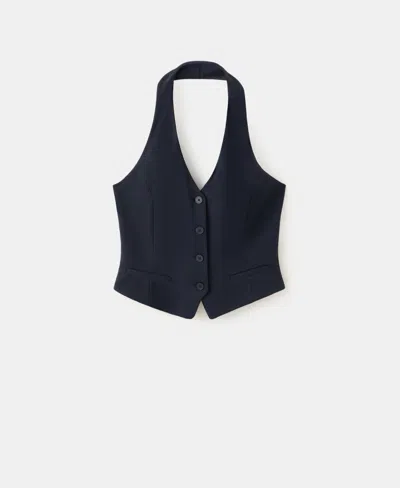 Mango Women's Buttons Halter-neck Vest In Blue