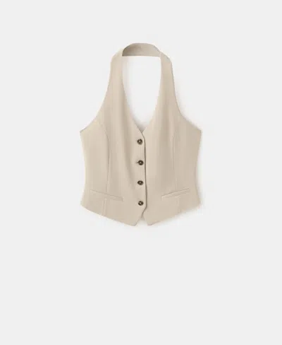 Mango Women's Buttons Halter-neck Vest In Sand