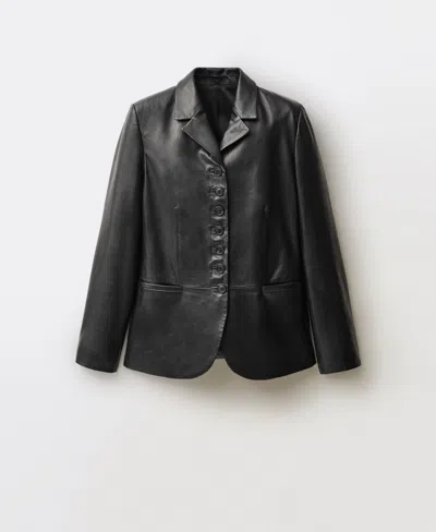 Mango Women's Buttons Leather Jacket