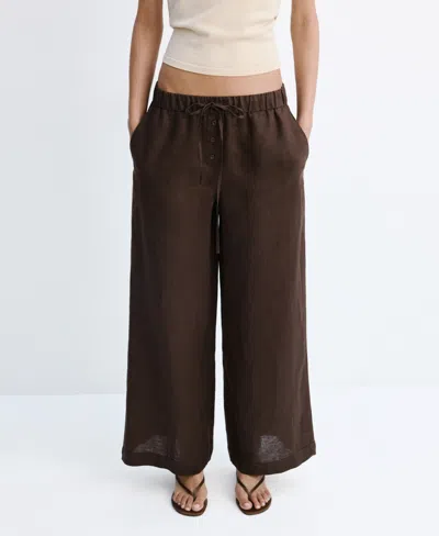 Mango Women's Buttons Linen Pants In Chocolate