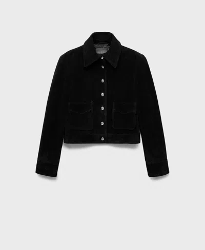 Mango Women's Buttons Suede Leather Jacket In Black