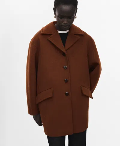 Mango Women's Buttons Wool Blend Coat In Medium Brown