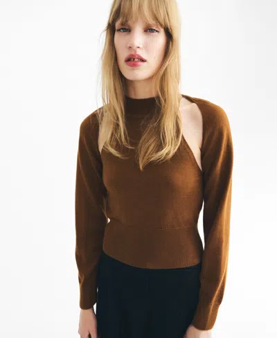 Mango Women's Cardigan-style Detailing Sweater In Medium Brown