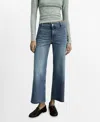 Mango Catherin Raw Hem High Waist Wide Leg Culotte Jeans In Medium Blue