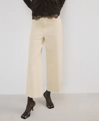 Mango Catherin Frayed High Waist Wide Leg Culotte Jeans In White