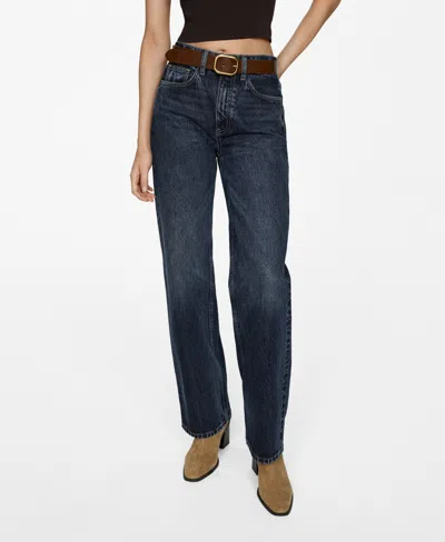 Mango Cecilia High Waist Straight Leg Jeans In Dark Blue