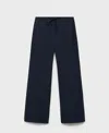 Mango Chalk Stripe Straight Leg Pants In Dark Navy