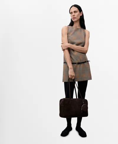 Mango Check Belt Dress Brown