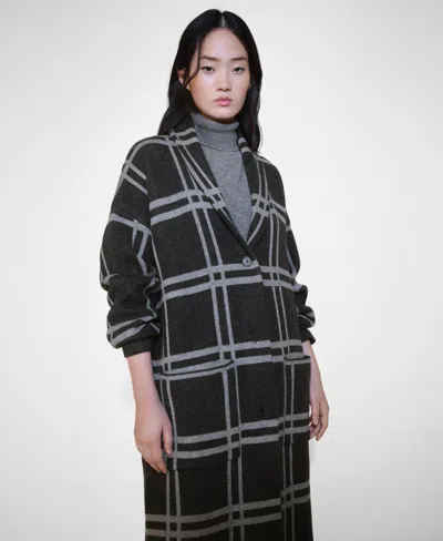 Mango Women's Checked Knitted Coat In Charcoal