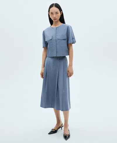 Mango Women's Chest Pocket Cotton Blouse In Blue