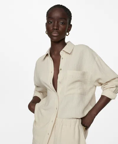 Mango Women's Chest Pocket Cotton Shirt In Ecru