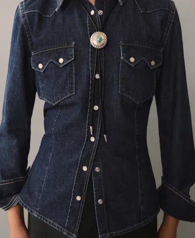 Mango Women's Chest-pocket Denim Shirt In Dark Blue