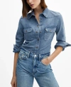 Mango Western Denim Snap-up Shirt In Medium Blue