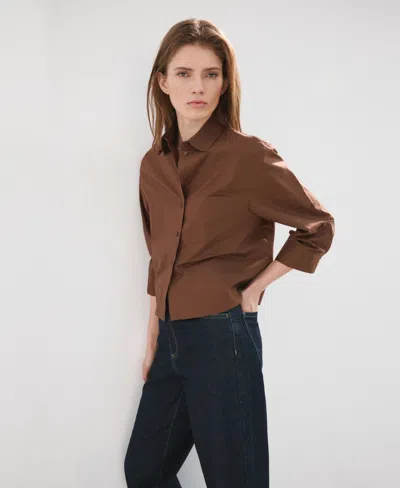 Mango Stripe Cotton Button-up Shirt In Brown