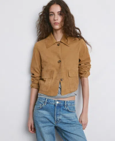 MANGO WOMEN'S CHEST-POCKET SUEDE JACKET