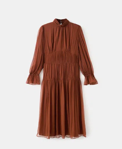 Mango Chiffon Panel Dress Chocolate In Brown