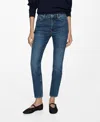 Mango Claudia Waxed Crop Slim Fit Jeans In Dark Blue
