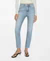 Mango Claudia Waxed Slim-fit Cropped Jeans Medium Blue In Medium Blue