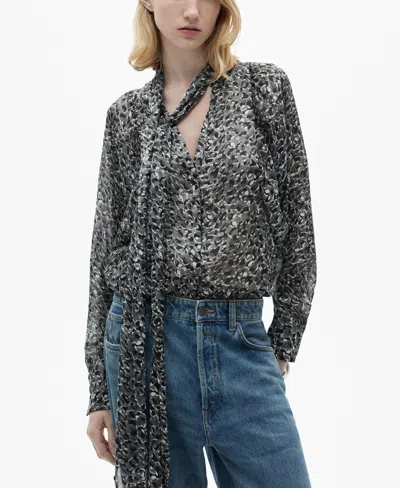 Mango Women's Collar And Bow Detail Leopard-print Blouse In Black