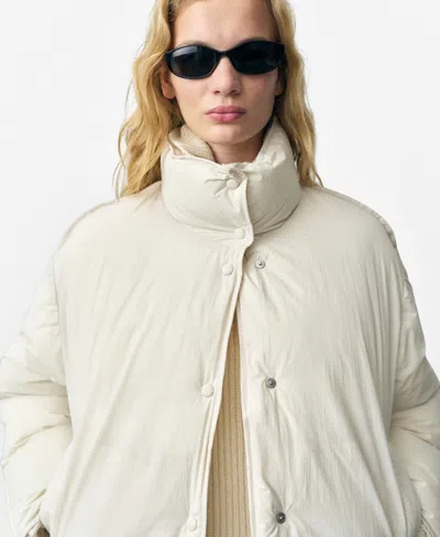 Mango Women's Collar Detail Quilted Coat In Ecru