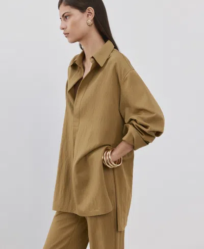 Mango Oversized Shirt With A Shirt Collar Khaki In Brown