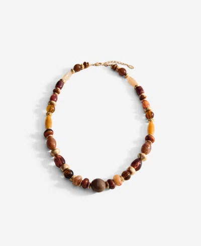 Mango Women's Combined Beads Necklace In Brown
