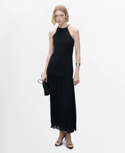 Mango Hybrid Maxi Dress With Pleated Hem In Black