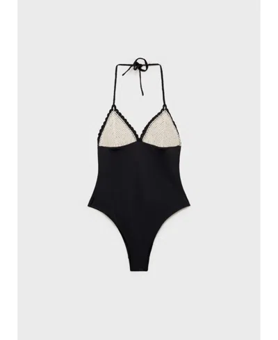 Mango Women's Combined Fabric Crochet Applique Swimsuit