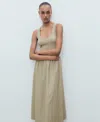 Mango Flared Dress In Combined Fabric Khaki In Brown