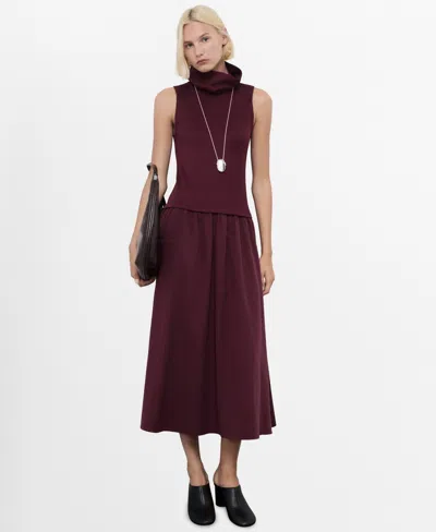 Mango Dress With Combined Funnel Neck Burgundy In Brown