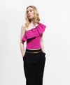 Mango One-shoulder Ruffle Crop Top In Pink