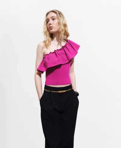 Mango Women's Combined Knit Fabric Asymmetric Top In Pink