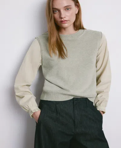 Mango Women's Combined Knitted Sweater In Green