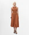 Mango Textured Bodice Open Back Sundress In Brown