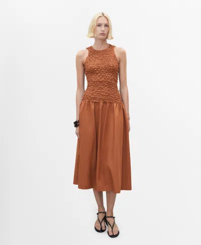 Mango Women's Combined Open-back Textured Dress In Brown