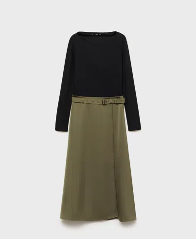 Mango Women's Combined Satin Effect Dress In Khaki