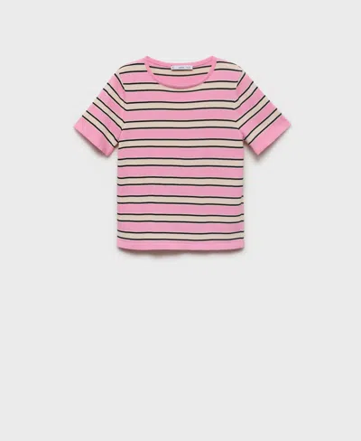 MANGO WOMEN'S COMBINED STRIPES SHORT-SLEEVED SWEATER