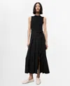 Mango Mixed Media Pleated Midi Dress In Black