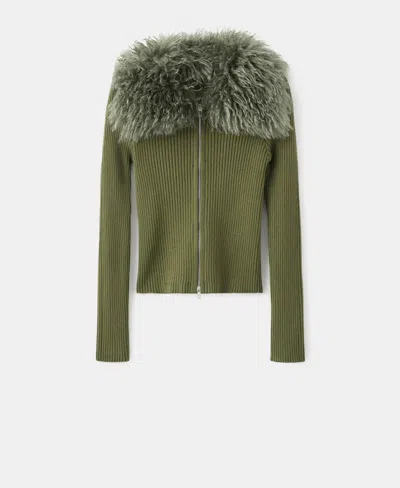 Mango Women's Combined Zip-up Fur-effect Cardigan In Brown