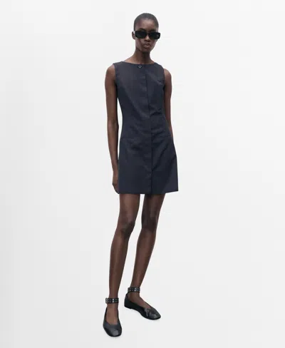 Mango Women's Concealed Buttons Pinstripe Dress In Black