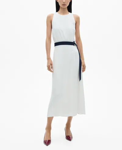 Mango Women's Contrast Belt Dress In White