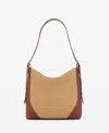 Mango Contrast Canvas Shoulder Bag Leather In Leather