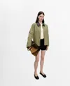 Mango Contrast Collar Cotton Jacket Khaki