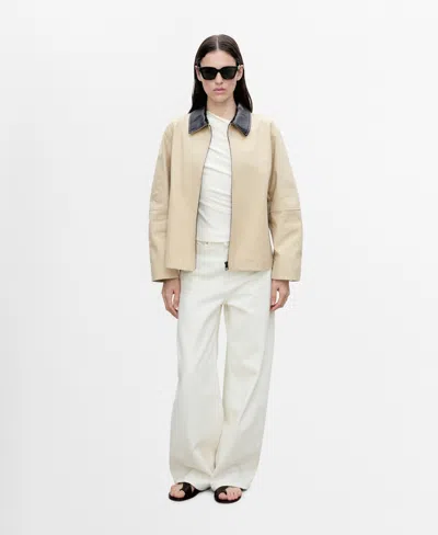 Mango Cotton Jacket With Contrasting Collar In Light/pastel Grey