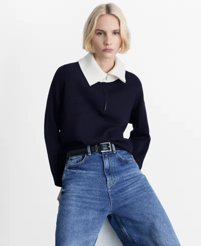 Mango Women's Contrast Collar Knit Sweater In Dark Navy