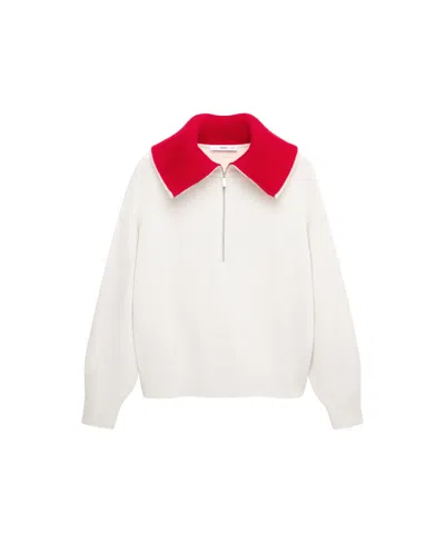 Mango Women's Contrast Collar Wool-cashmere Blend Sweater In White