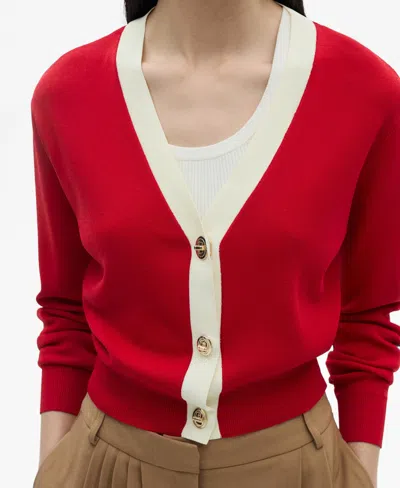 Mango Women's Contrast Finishes Knitted Cardigan In Red